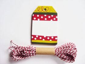 Pack of 10 Christmas Stripe Printed Gift Tags with Red Baker's twine - (6cm x 9cm)
