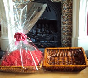 DIY Hamper kit containing Retangular wicker deli basket tray, cellophane basket bag, RED pull bow and Xmas paper shred