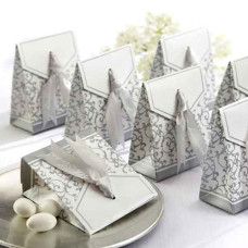 Pack of 10 wedding favour box with silver satin ribbon (70mm x 35mm x 85mm)