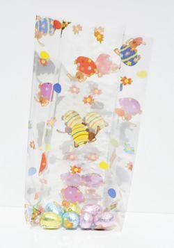 Pack of 10 EASTER BUNNY gusseted Cello Bags (10cm x 5cm x 23cm)