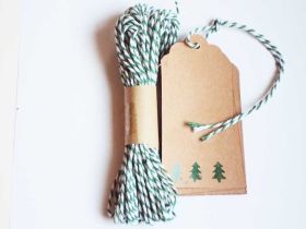 JEMPAK UK Pack of 10 mini xmas tree Kraft gift tags with 5M green Baker's Twine 