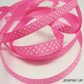 5M x 10mm Single face satin micro polka dot ribbon - white on pink