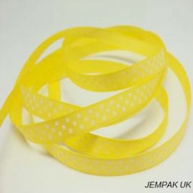 5M x 10mm Single face satin micro polka dot ribbon - white on yellow
