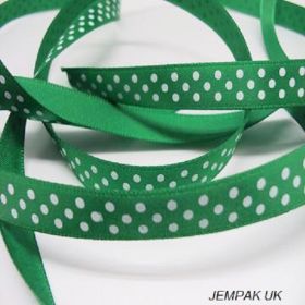 5M x 10mm Single face satin micro polka dot ribbon - white on forest green