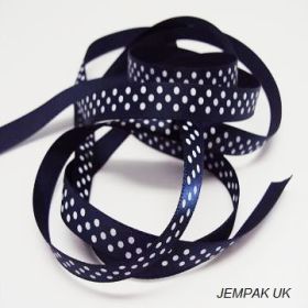 5M x 10mm Single face satin micro polka dot ribbon - white on navy blue