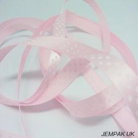5M x 10mm Single face satin micro polka dot ribbon - white on baby pink