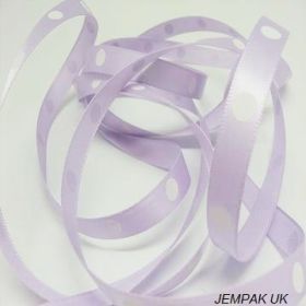5M x 10mm Single face satin large polka dot ribbon - white on lavender
