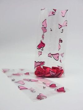 Pack of 10 Swinging hearts cellophane bags. (13cm x 8cm x 28cm)