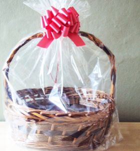 23" x 11" x 24" Bottom gusseted cellophane basket bags with RED pull bow for gift packaging & hamper making (Pack of 1)
