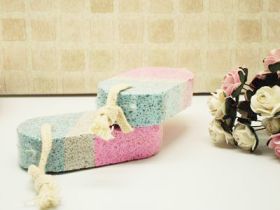 Pack of 2 multi coloured pumice stone on a rope
