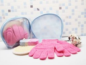 3 exfoliating beauty set in a blue toiletry bag with zip (exfoliating gloves, pumice stone & sisal pad)