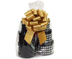 JEMPAK UK® 30" x 40" Jumbo size cellophane basket bags with Extra Large GOLD pull bow for gift packaging & hamper making (Pack of 1)