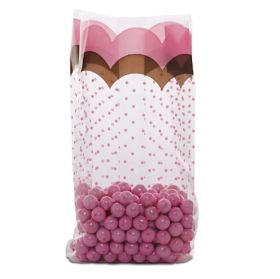 Pack of 10 Flounce chocolate & pink cellophane bags (10cm x 5cm x 23cm)