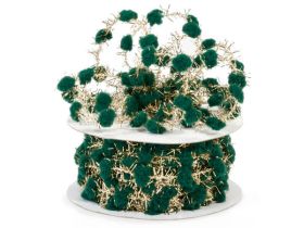 JEMPAK UK 3M Cut Hunter Green Pom Poms on Gold Wired Tinsel Cord for use as twist tie or for gift wrapping  and craft projects