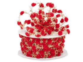 JEMPAK UK 3M Cut Red Pom Poms on Gold Wired Tinsel Cord for use as twist tie or for gift wrapping  and craft projects
