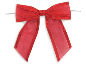 1½” Pre-Tied Organza Sheer Bows with satin edge - Red (Pack of 12)