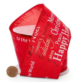 JEMPAK UK 3M x 64mm Red/White XMAS greetings print wired edge fabric ribbon