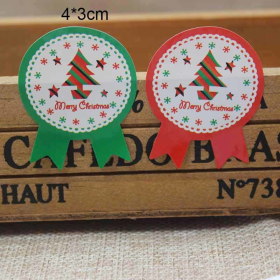 JEMPAK UK® 60 pieces Merry Christmas round sticky labels with bow tails (4cm x 3cm)