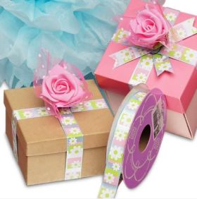 3M x 16mm Pastel Flowers print Satin Ribbon